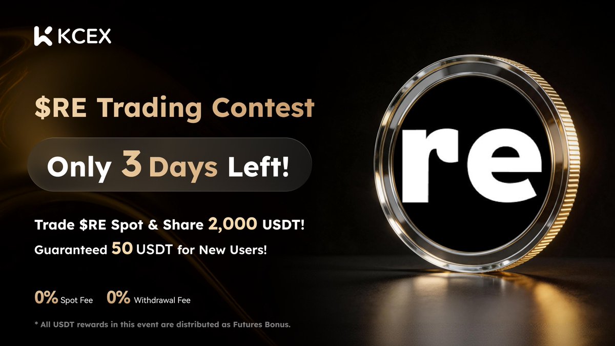 KCEX_Official's tweet photo. ⏳ $RE Mining Contest — Only 3 Days Left!
Trade $RE Spot and share a 2,000 USDT Futures Trial Fund! 💰
New users can get a guaranteed 50 USDT Futures Trial Fund! 🎁
⚡ Don’t miss out — join now 👇
https://t.co/IFOHF3MT8Y
#KCEX #RE #CryptoContest #0Fees https://t.co/ug9hOsfxOH