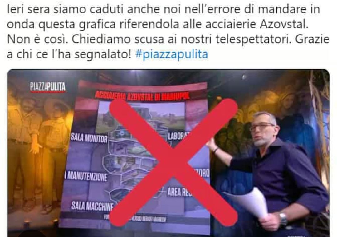 GabryBab10's tweet photo. @marsetac Persino @CorradoFormigli. “ caro amico” di #Travaglio (🤣) che, nel suo show sulla #7Z andava spacciando la stessa bufala, @PiazzapulitaLA7 ,alla fine dovette scusarsi per l'enorme cantonata #fake come vera.
#biolab Ucraini #Azovstal acciaierie 👇 https://t.co/TIWTOUewYC