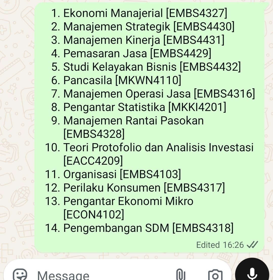 angelewah's tweet photo. Aku post lagi, ini info mata kuliah yang mau didaftarin ke tuweb yaa! 

https://t.co/gh1V6AbqNN https://t.co/pGpccxl1PS