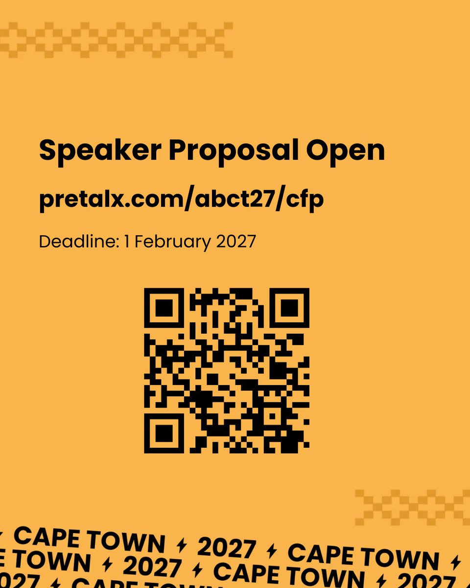 abcptza's tweet photo. We're inviting speakers to join us at the 4th Adopting Bitcoin Cape Town conference next year February 26th &amp; 27th!

Submit your proposal here before 1st February 2027 👇
https://t.co/YtGkjjT0XS

#abct27 https://t.co/Anm26Cil4D