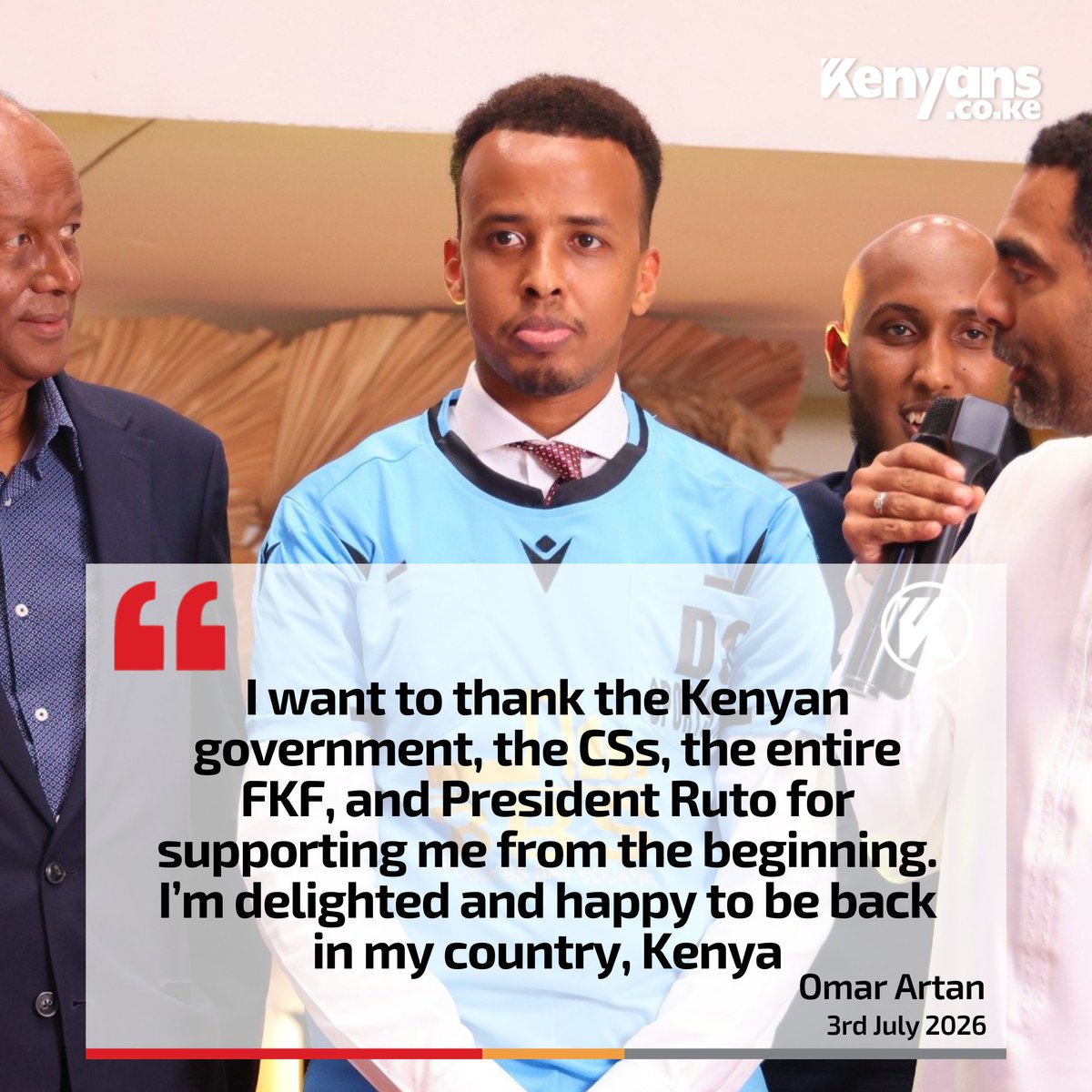 Kenyans's tweet photo. I want to thank the Kenyan government, the CSs,  the entire FKF, and President Ruto for supporting me from the beginning - Somali referee Omar Artan https://t.co/9wS1oLr8ej