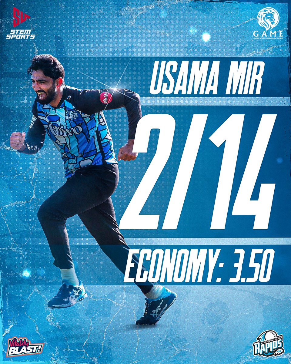 Stemsports1's tweet photo. @iamusamamir delivers when it matters! 🎯

▶️ Bowling: 2/14
▶️Economy: 3.50

#UsamaMir #VitalityBlast #IamGAME #OneTeamOneDream #StemSports https://t.co/rTYy5rAkL8