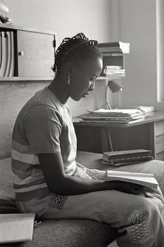 ifejournal's tweet photo. Female undergraduate studying in her room at the University of Ibadan, Yoruba Region. 1964. https://t.co/MJ2S4nsiez