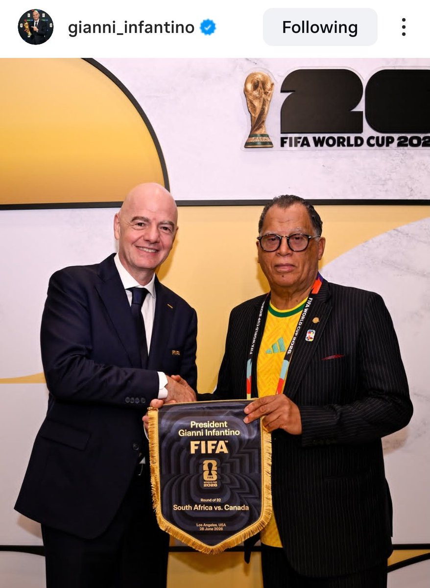 TTM16's tweet photo. FIFA President Infantino gives a shout out to Mzansi with an IG post.

The post features some players and the below individuals.

@GaytonMcK 
#DannyJordaan
@JoyChauke5 https://t.co/xtyHOyrne5