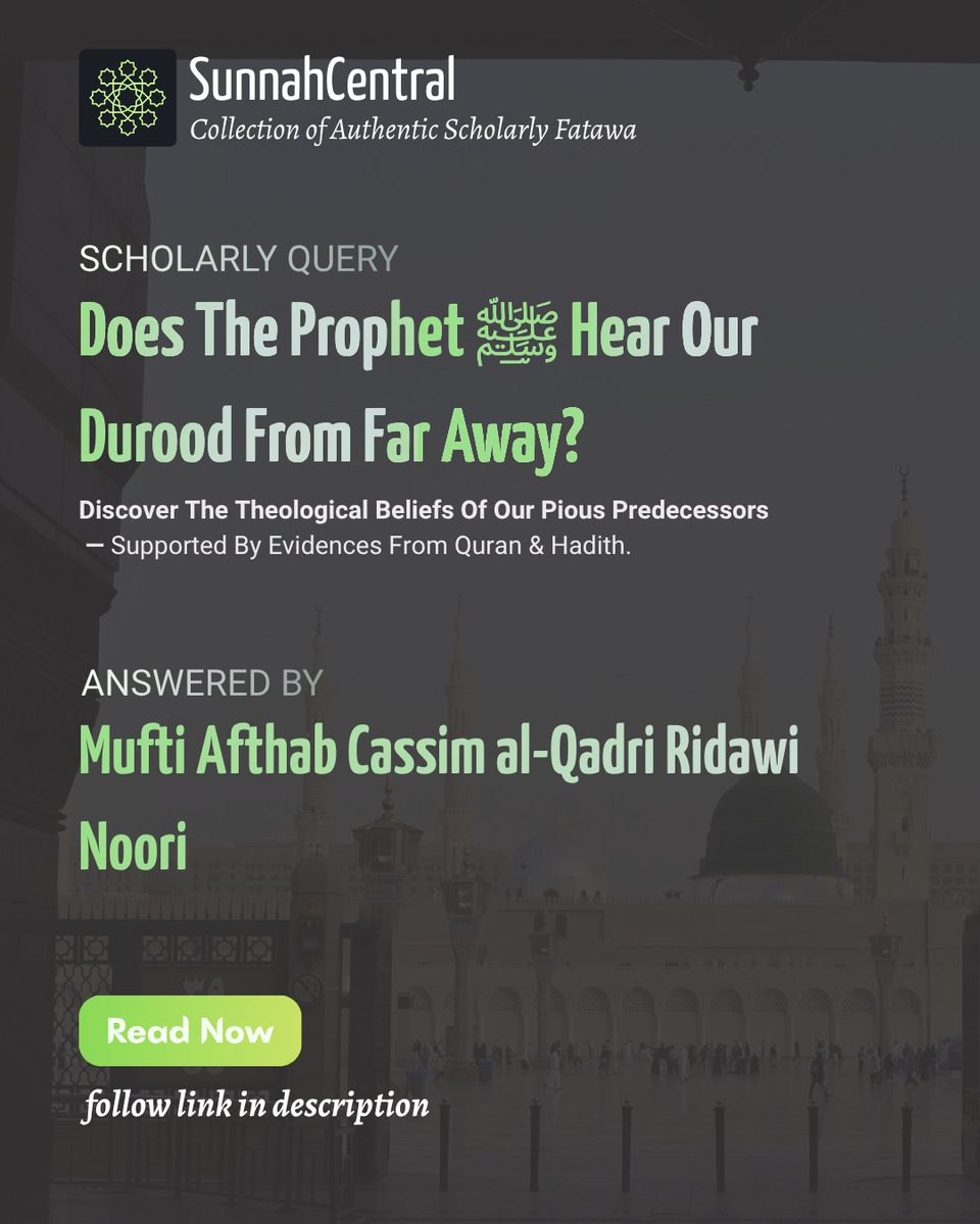 sunnah_central's tweet photo. Does The Prophet ﷺ Hear Our Durood From Far Away?

A scholarly query answerd by
Mufti Afthab Cassim al-Qadri Ridawi Noori

Read now at SunnahCentral https://t.co/b03lZYmUz8 https://t.co/rwmXukKhmR