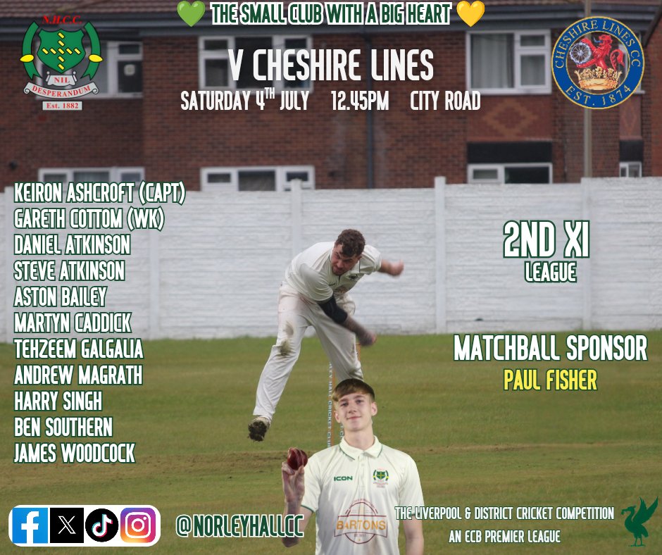 NorleyHallCC's tweet photo. 🟢🟡🏏 Game Day 🟢🟡🏏

Saturday is the day we play the game!

A reminder that our second team are at home against @TheCheshCC today 

The action gets underway at 12.45pm and the bar will be open throughout.

So come on down and enjoy the action from the biggest and best beer garden in the area 🏏🍺🍷🥂

For those who cannot make it down, then the live streaming link is:

https://t.co/cavao0bruZ

Our first team are away @WavertreeCC

Best wishes to both teams representing the Green and Golds today!