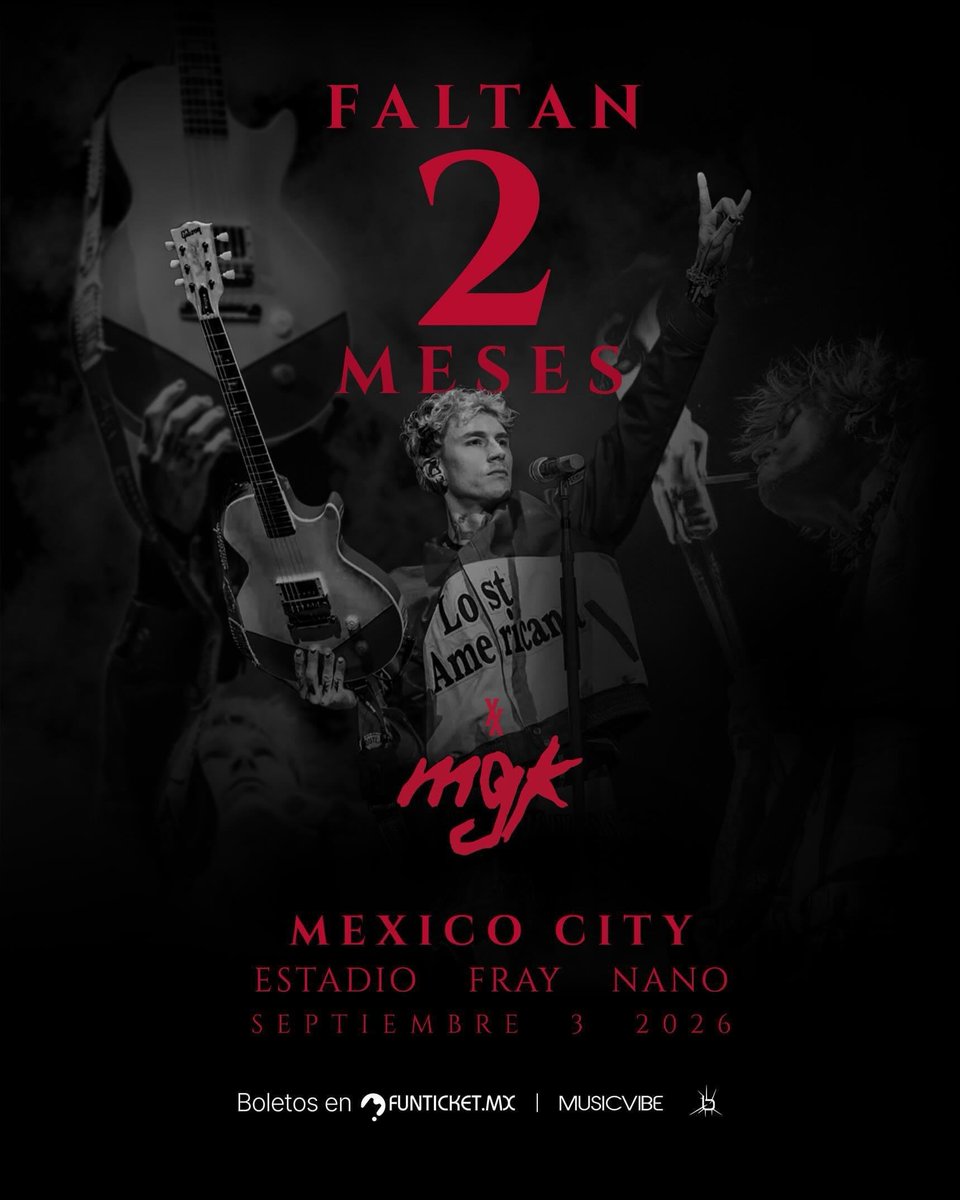 MGKMexico's tweet photo. Estamos a 2 meses de vivir el debut de @machinegunkelly en el Estadio Fray Nano 🏟️  y tú no te lo puedes perder.

📍 3 de septiembre | Estadio Fray Nano 🎟️ Boletos ya disponibles en https://t.co/3GTpCZ8Sth y aprovecha 15% de descuento + 3MSI con tarjetas participantes https://t.co/uetPa2lNF1