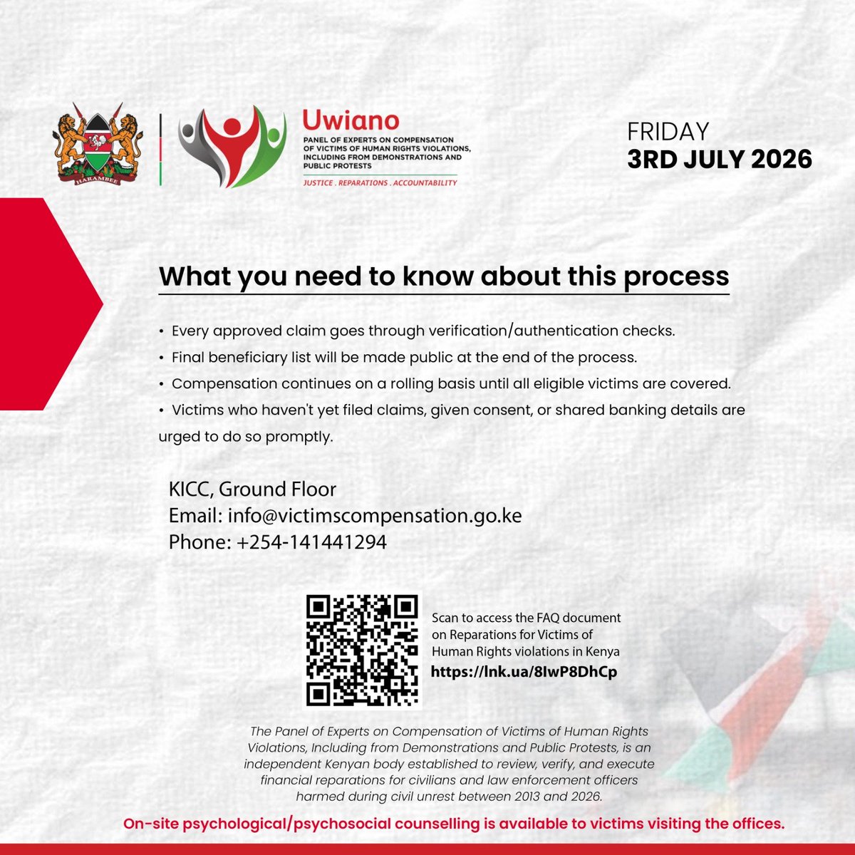 Moon_Walkercore's tweet photo. The independent Uwiano Panel, chaired by Prof. Makau Mutua, has officially updated the public on its human rights compensation progress for victims of public protests between 2013 and 2026. 
Kesho AM #VictimsCompensation https://t.co/jXpNIBLpxD