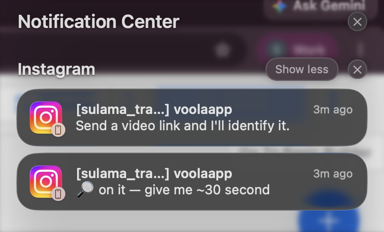 straore's tweet photo. You can DM the Voola IG and TikTok page now with a link of a clip and it'll identify it.

New strategy for growth + a ton of automation. 
We'll see how it works. https://t.co/dtmsJSMUs0
