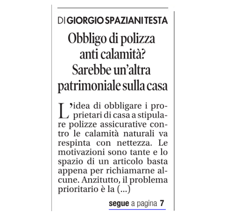 gspazianitesta's tweet photo. Il richiamo - sulla prima pagina del Tempo - a un articolo sul paventato obbligo di assicurare tutte le case contro le calamità naturali.
Grazie al direttore @Capezzone. https://t.co/8i45drJn1N