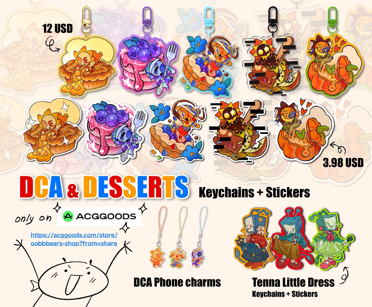 oobbbear's tweet photo. My DCA &amp; Dessert keychain + stickers are on my acggoods store now!!! https://t.co/EGMx4owVPe