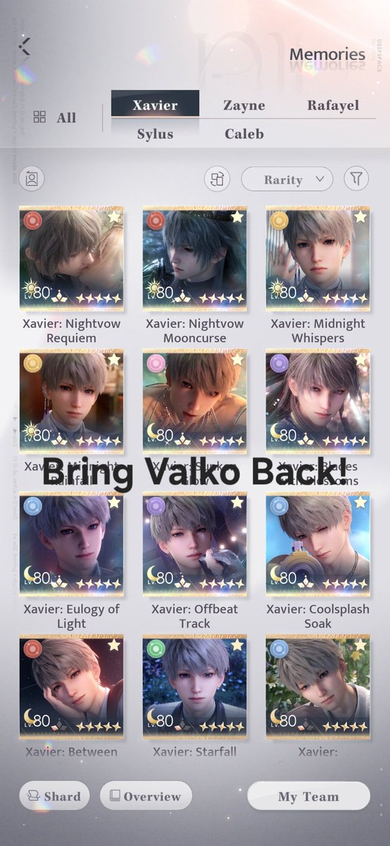 131wingsworld's tweet photo. I restarted my silly x account to post that as a global VIP who's mained Xavier since the beginning, I want Valko back. There's no such thing as disloyalty to your main ♡

#BringValkoBack #Valko #JusticeForValko https://t.co/yB4cUe0gMb
