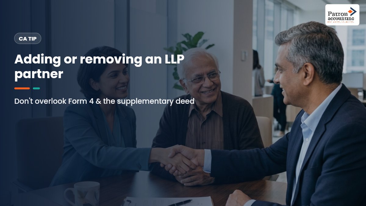 LlpPatron's tweet photo. Adding or removing an LLP partner? Don't overlook Form 4 & the supplementary deed. DPINs & contribution adjustments are key for compliance. Smooth transitions prevent future headaches. https://t.co/kZhbtOxsTq
#LLPAnnualFiling #CAtwitter https://t.co/pLnsDI10An