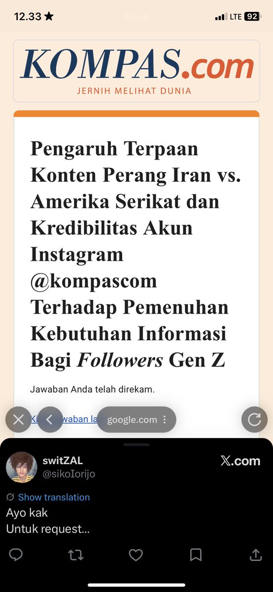jjeeeoonnn's tweet photo. @sikoIorijo @tanyakanrl done ya kakk, https://t.co/iaS11QeZJ3 ini utk link kuesionerku, buat 2 pertanyaan screening tolong di jawab ‘YA’ ya kak terimakasih https://t.co/l2Upc8YZe7