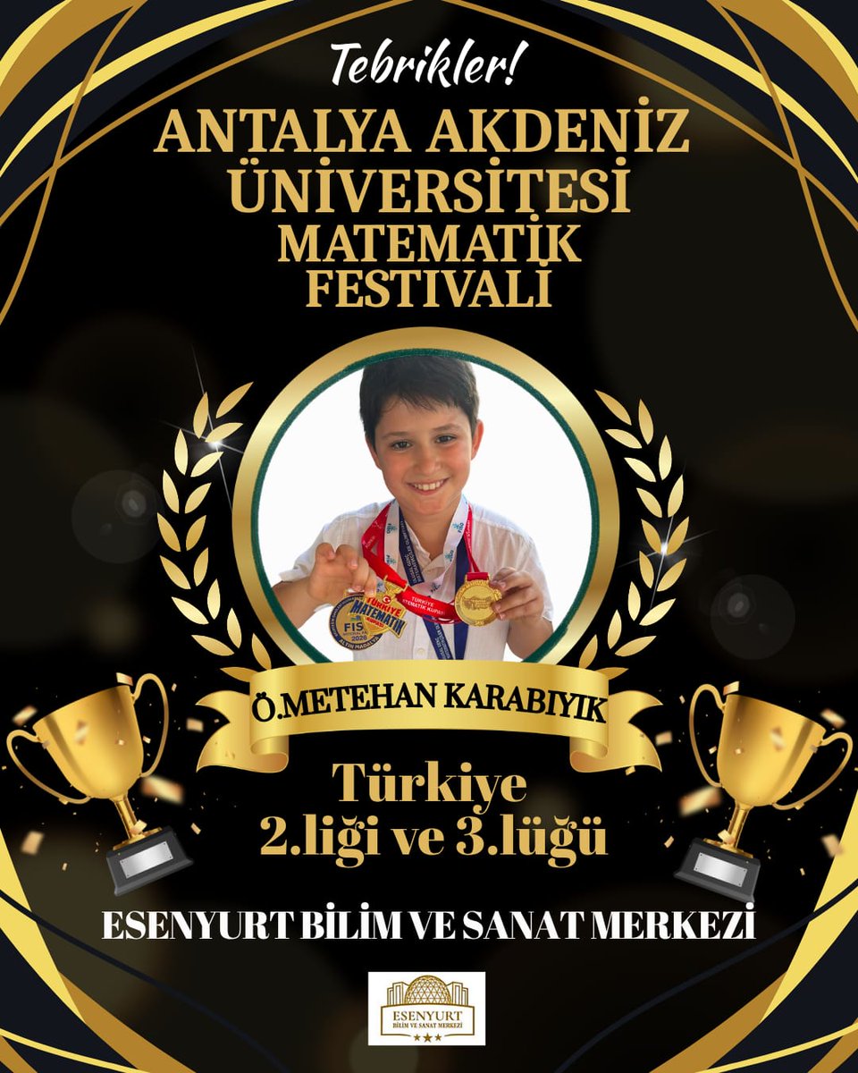 esenyurtbilsem's tweet photo. Gurur ve mutlulukla tebrik ediyoruz!

Esenyurt Bilim ve Sanat Merkezi öğrencimiz Ö. Metehan KARABIYIK, Antalya Akdeniz Üniversitesi Matematik Festivali’nde Türkiye https://t.co/otIJRRFYq3ği ve 3.lüğü elde ederek bizleri gururlandırmıştır.

Tebrikler Metehan!

#EsenyurtBİLSEM https://t.co/GT2yviNhcV