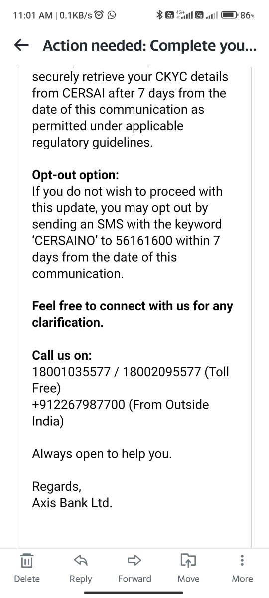 iamrealVP's tweet photo. Dear @AxisBank recieved a mail for an option to opt out, but reciepient number is not recieving sms. Kindly share alternate means to opt out. https://t.co/kexEyMW6qU