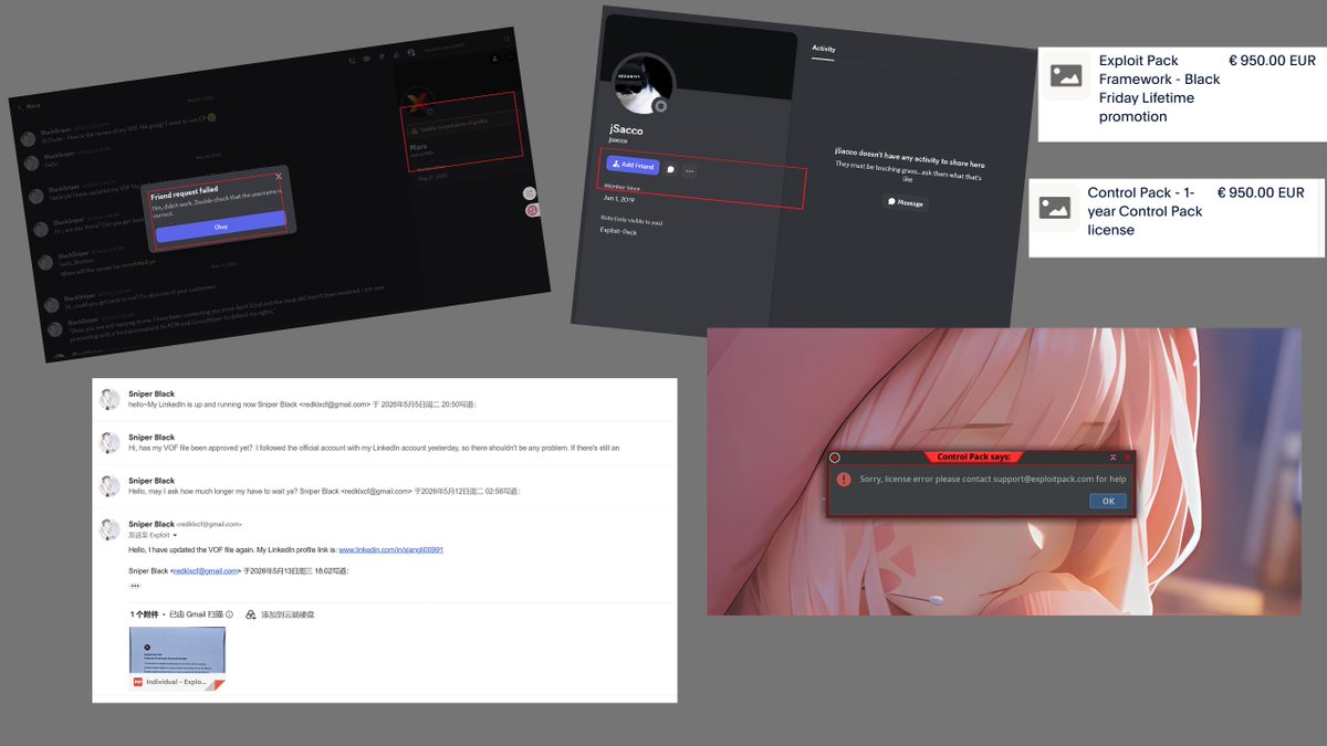 redklxcf's tweet photo. WARNING: https://t.co/f4RwF3L6FK is running a "Lifetime License" bait-and-switch scam (Retroactive VOF trap) If you are considering buying tools from Exploit Pack (https://t.co/xX3bS84fFm) or Control Pack, STAY AWAY. They are running a textbook bait-and-switch operation. https://t.co/ahbqFcLKRv