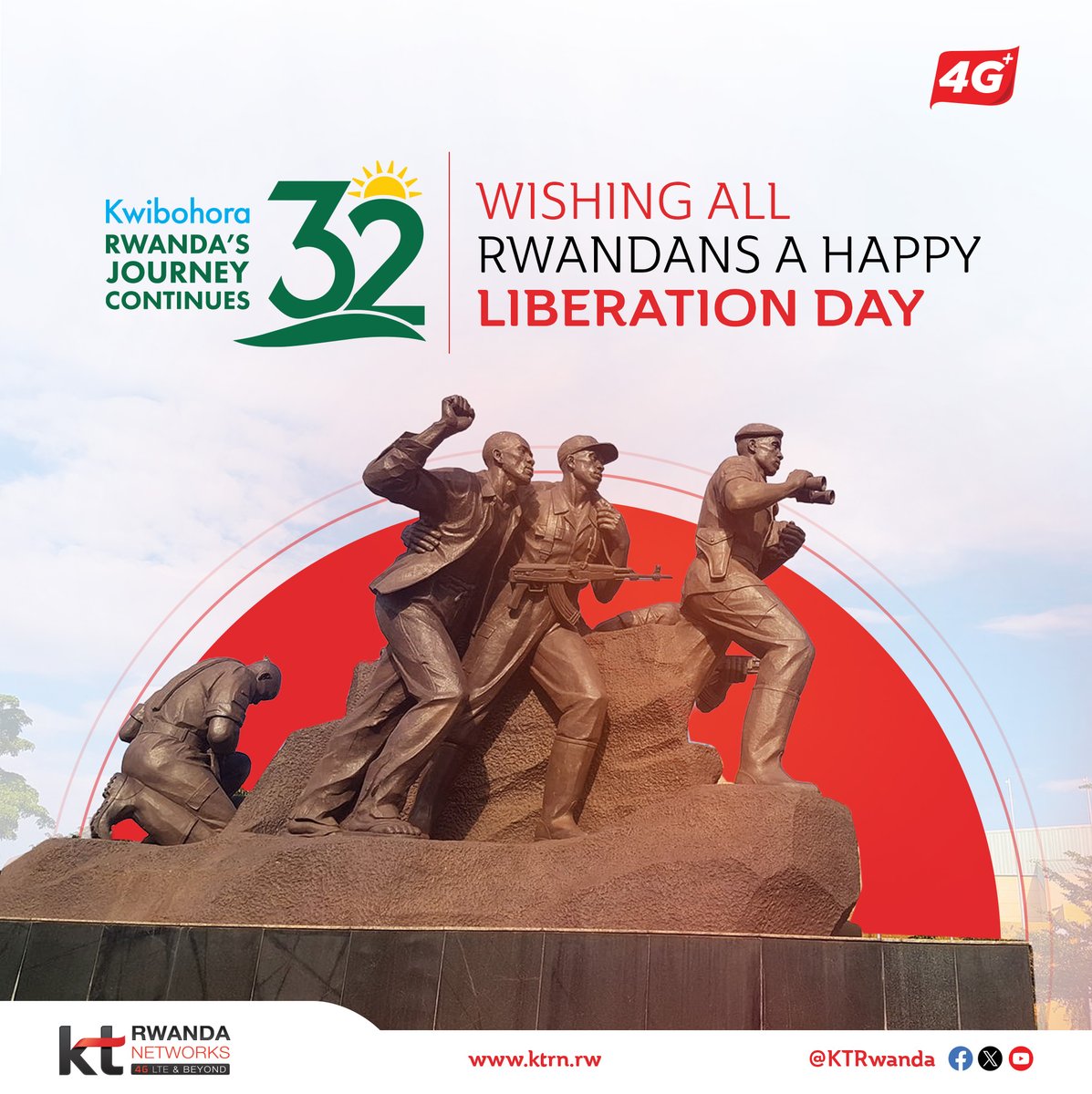 ktRwanda's tweet photo. Happy 32nd National Liberation Day!

On this Liberation Day, KT Rwanda Networks proudly celebrates Rwanda's progress and reaffirms its commitment to connecting communities across the nation.

The Journey Continues.................... https://t.co/1R80tmE1yN