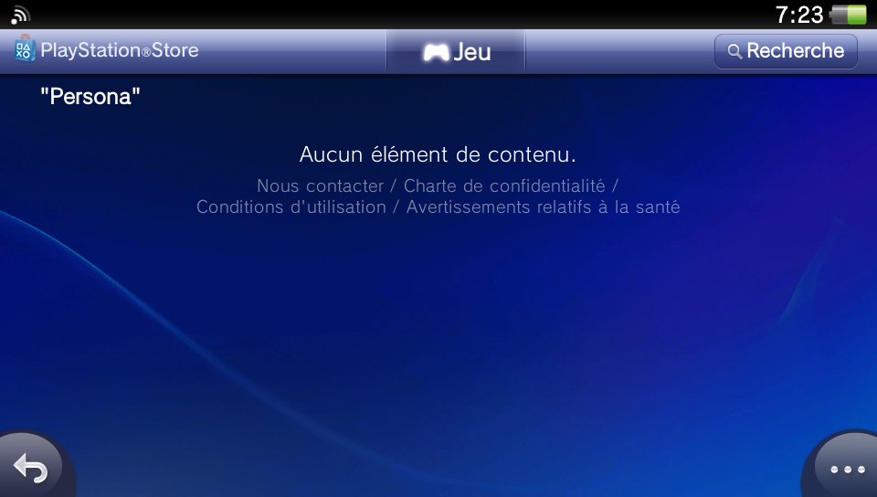 PlaneteVITA's tweet photo. Le PlayStation Store de la #PSVita est dans un état pitoyable : la recherche textuelle ne fonctionne plus depuis de nombreux mois, et de nombreux jeux et DLC sont introuvables depuis les rubriques 😒

Deux exemples ici avec Persona et Soul Sacrifice. ⤵️ https://t.co/fablS4usb3