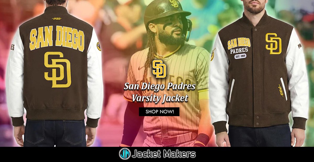 jacketmakers's tweet photo. #SanDiegoPadres #CityArch Brown & White Wool/Leather Varsity #Jacket.
---------------------------
https://t.co/30zJvq0bIy
#ootd #style #fashion #outfit #costume #cosplay #gift #highfashion #padres #ForTheFaithful #sportfashion #varsityjacket #streetwear #giftidea https://t.co/9RRxowfZnz