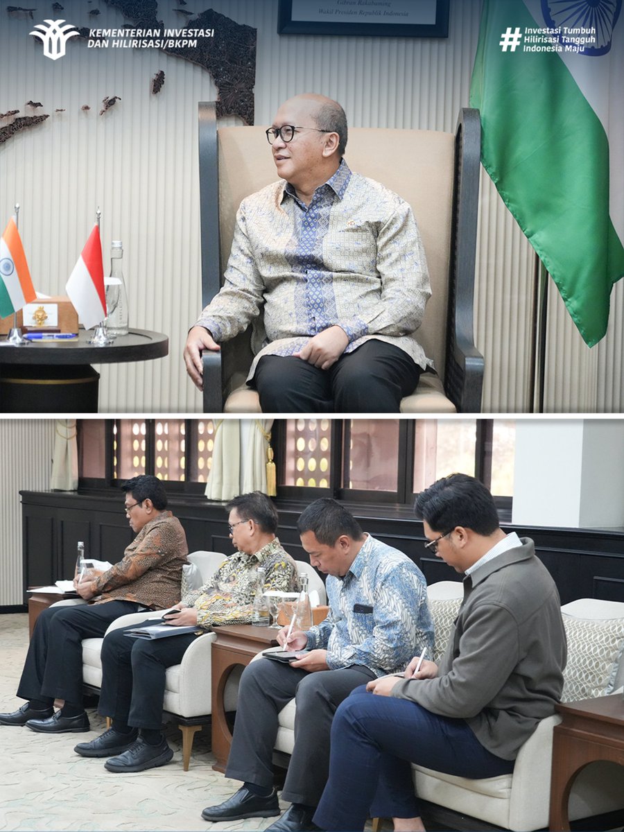 bkpm's tweet photo. Minister Rosan met with the Ambassador of India to Indonesia, H.E. Sandeep Chakravorty. The meeting discussed opportunities for economic and investment cooperation between Indonesia and India (3/7). https://t.co/UmrfwyutMC
