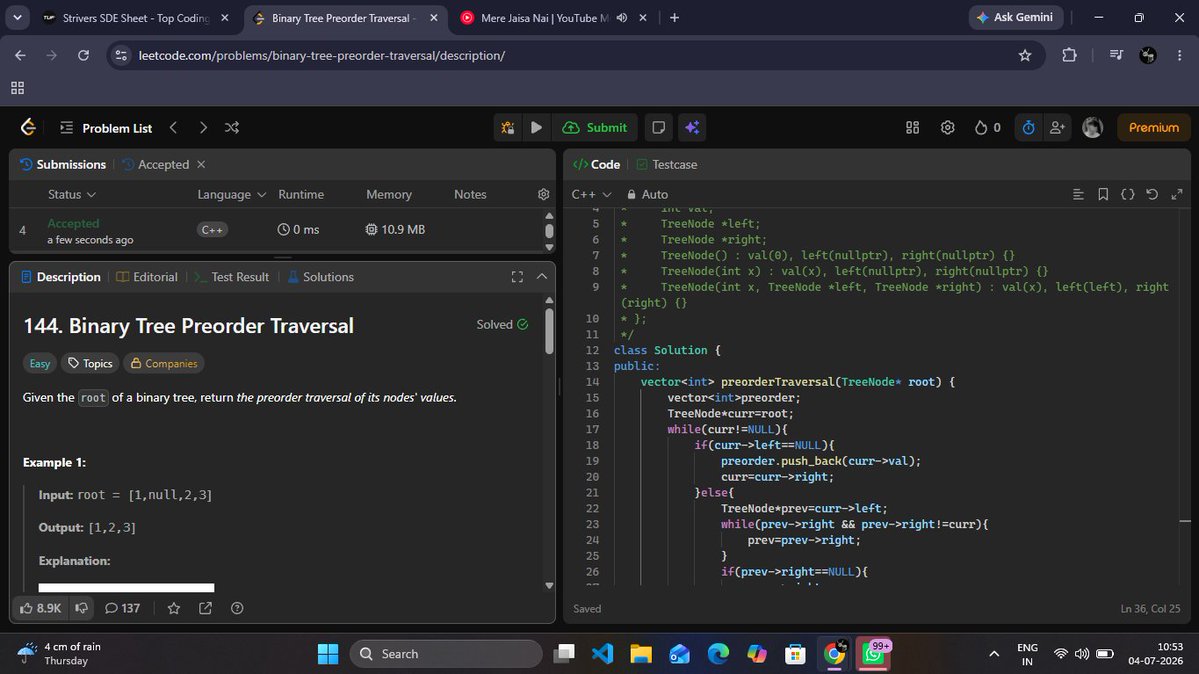 gauravnickk777's tweet photo. Day 34 done #SDESheetChallenge
• Morris Preorder Traversal
• Right/Left View of BT
• Bottom View of BT
• Top View of BT
@striver_79 @takeUforward_
#DSA #BuildInPublic #100DaysOfCode https://t.co/6UqRoTHk6b