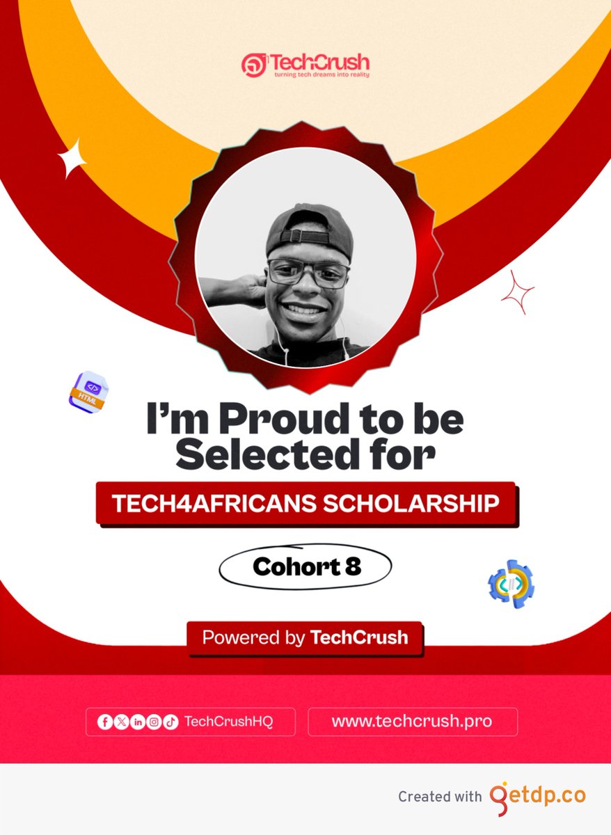 SOCIALHUSTLER01's tweet photo. Excited to share that I've been selected for @TechCrushHQ Cohort 8! 

A great opportunity to deepen my knowledge of Web3 and blockchain development, build practical skills, and connect with an inspiring community of innovators across Africa. https://t.co/pl4byKnfU5