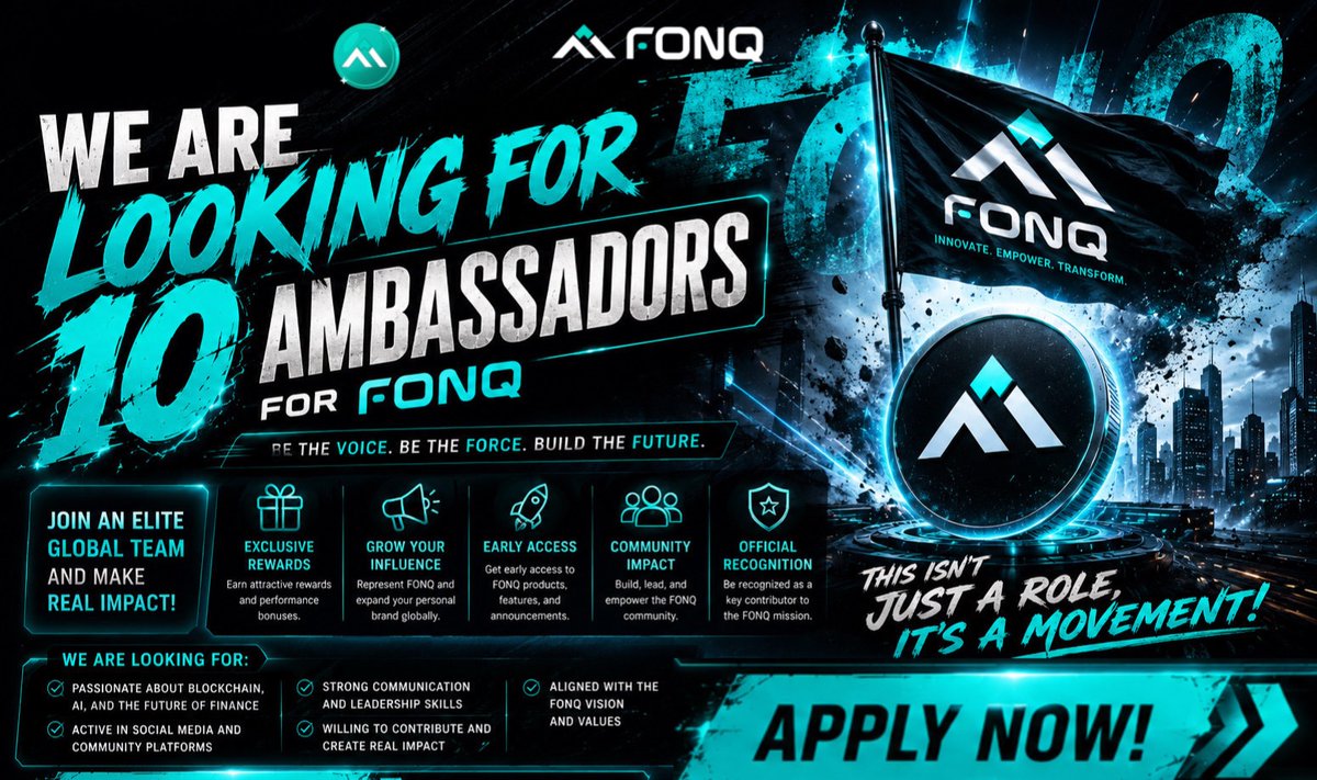 fintoq_ai's tweet photo. 🟢 We’re Hiring Global #FONQ Ambassadors!

We are looking for 10 dedicated ambassadors to help expand our global presence and spread the word about our ecosystem.

🎁 Salary: $100 in FONQ /month 

📌 Preferred Countries ;
• Vietnam, Indonesia, Philippines, African, India
• Turkey, American, United States, European, China

📊 $FONQ will be listed on #BitMart soon!

read in the comment to see the requirements and how to apply 👇