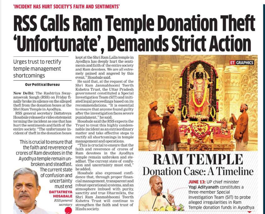 mvnikeshkumar's tweet photo. The BJP is using all its might to turn mosques into temples, and now comes the looting. Shiv Sena says the money was used to split political parties.

The honour India gave to the epic king has been severely damaged by the RSS. They owe the country an apology. https://t.co/NtaBoitPak