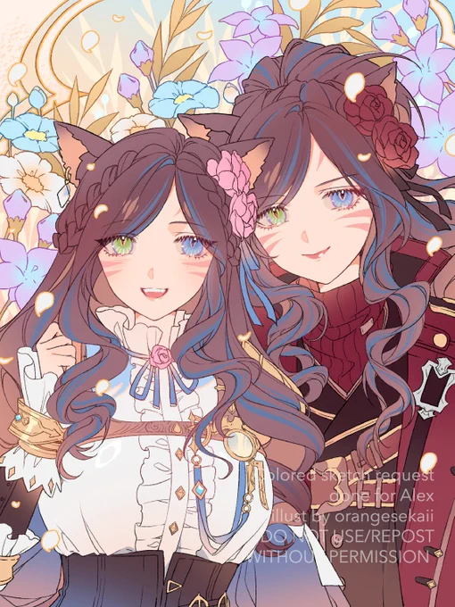 2 characters colored sketch request done for Alex (bluesky) Thank you so much for your kind support~!