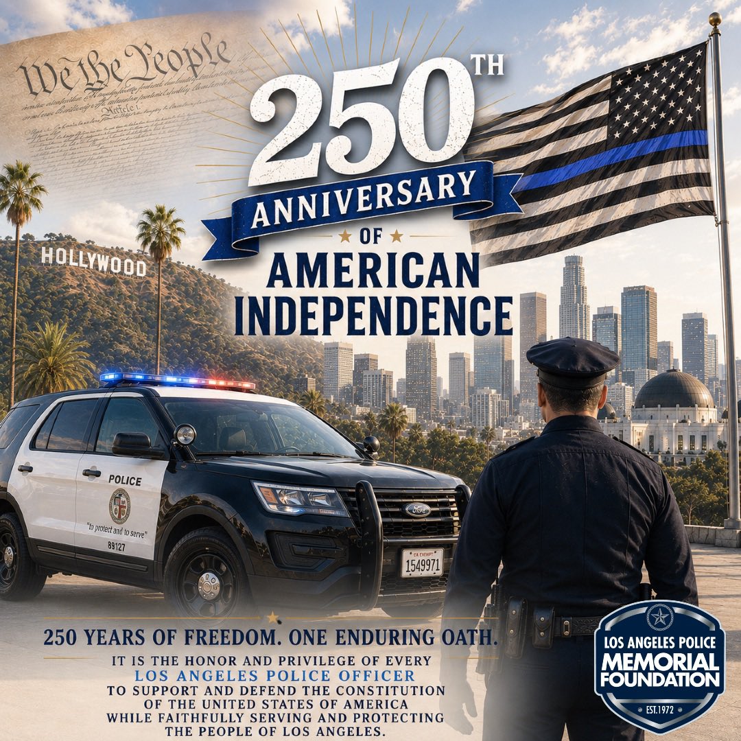 lapmforg's tweet photo. #lapmf.org #usa #250 #july4th #lapd
The Los Angeles Police Memorial Foundation and its Board of Directors wish you a safe, joyful, and meaningful Fourth of July. Whether you are on duty protecting our communities, or spending the day with family and friends, we hope you enjoy a day filled with peace and celebration.
We offer our deepest gratitude for this great nation, the precious freedoms we cherish, and the brave men and women who have sacrificed everything to secure and preserve those liberties for all of us.
Happy 250th Birthday, America! 🇺🇸