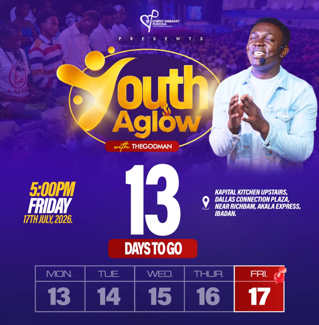 rufuselikem's tweet photo. 𝟏𝟑 𝐃𝐀𝐘𝐒 𝐓𝐎 𝐆𝐎!

A generation is gathering.
A fire is being stirred.
An encounter awaits.

▪︎ Join us for Youth Aglow with TheGodMan and experience a night that could change everything.

#YouthAglow 
#14DaysToGo
#TheGodMan https://t.co/aSMCLw0d3j