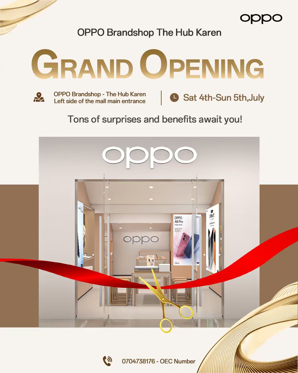 OPPOKenya's tweet photo. The newest OPPO Brandshop is now officially open!
Come celebrate with us this weekend at The Hub Karen Mall.
We’ve got tons of surprises, special deals, and the latest OPPO tech waiting for you.
Tag a friend you’re bringing with you!
#OPPOKenya #OPPOTheHubKaren https://t.co/8pPePHDBNz