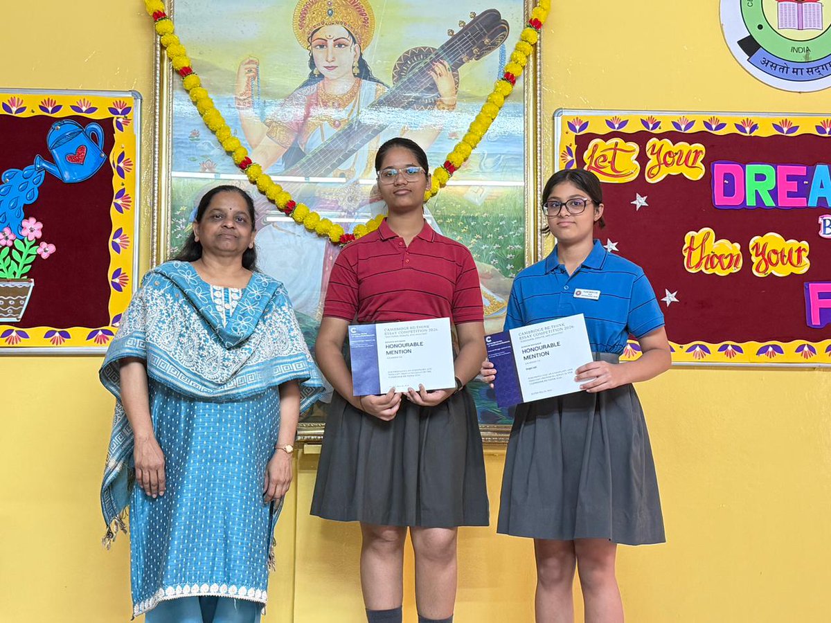 webchoithram's tweet photo. Global Recognition in Cambridge RE: Think Essay Writing Competition

In the Cambridge RE: THINK Essay Competition 2026, Saanvi Jain of Grade 10 and Anugya Laad of Grade 9 were awarded an Honourable Mention for their exemplary and thought-provoking essay. https://t.co/7JwHsR5FIr