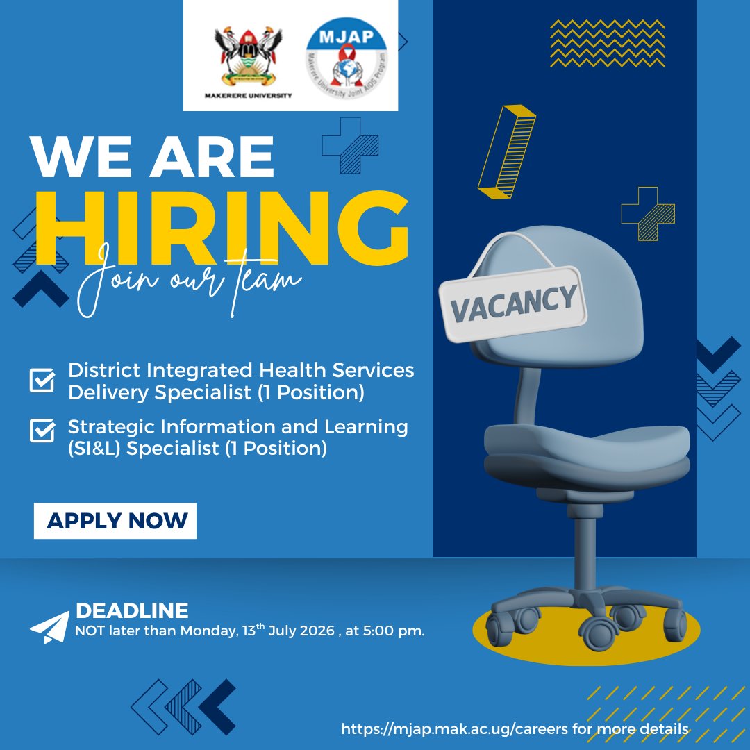 MJAPUg's tweet photo. 𝗪𝗲 𝗮𝗿𝗲 𝗛𝗶𝗿𝗶𝗻𝗴      
 Qualified candidates are invited to apply NOT later than Monday, 13th July 2026  at 5:00 pm. For details about the advertised positions, please visit our website under the 'Career' section. https://t.co/ogeKSMoSS2
@BrighterMonUG 
@jobsug https://t.co/2c8xK61pqu