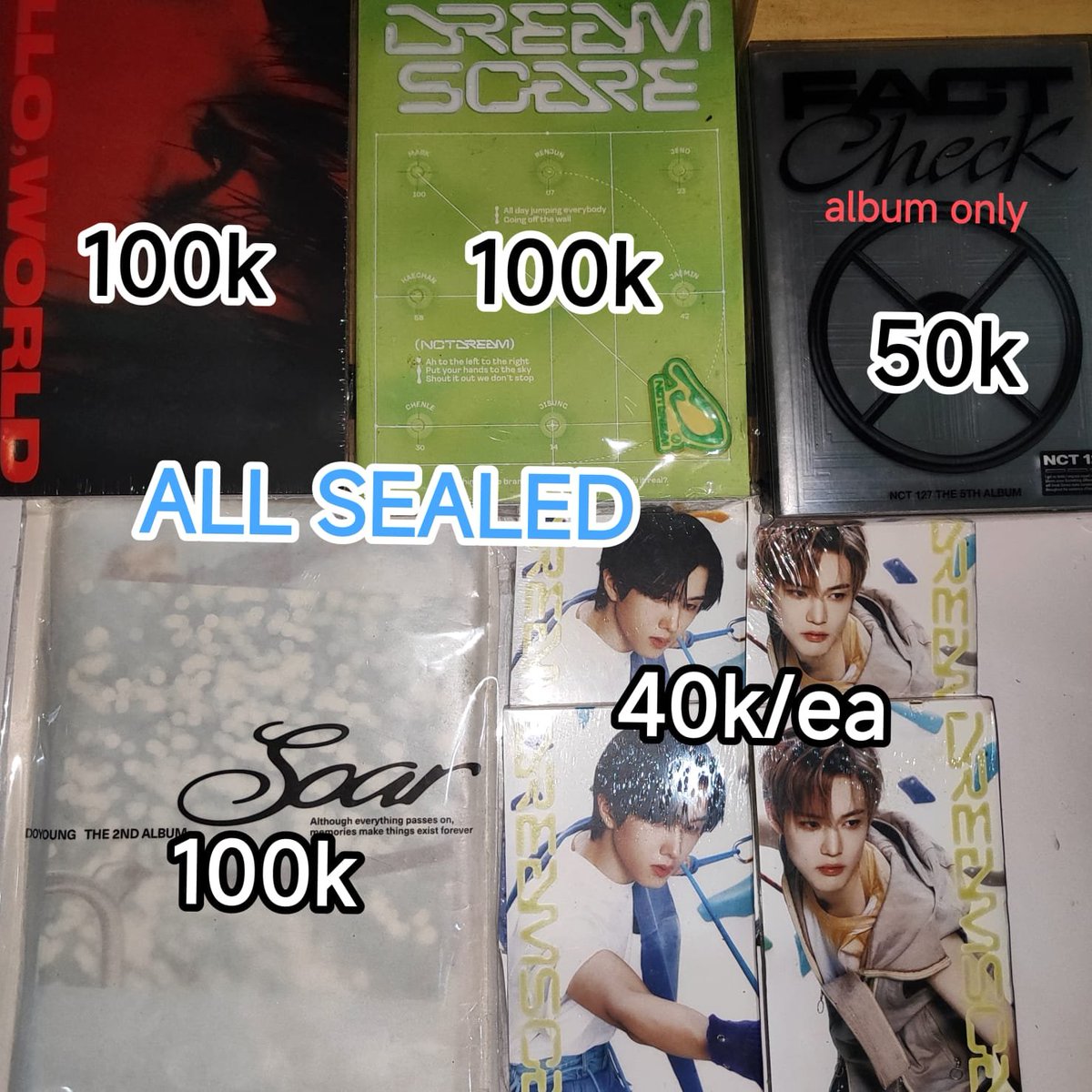 markdyow's tweet photo. WTS ALBUM SEALED :
NCT DREAM CONSTRUCT 
VERTICAL FLIP Jisung Chenle
SOAR DOYOUNG 
HELLO WORLD BAEKHYUN

- prefer splitpay
- nego tipis boleh
- untuk album FACT CHECK bisa album only atau unsealed fullset bisa pilih PC Doyoung/ Mark

📍 Solo, Jateng siappp kirim yaa https://t.co/tkjUcuMtGH