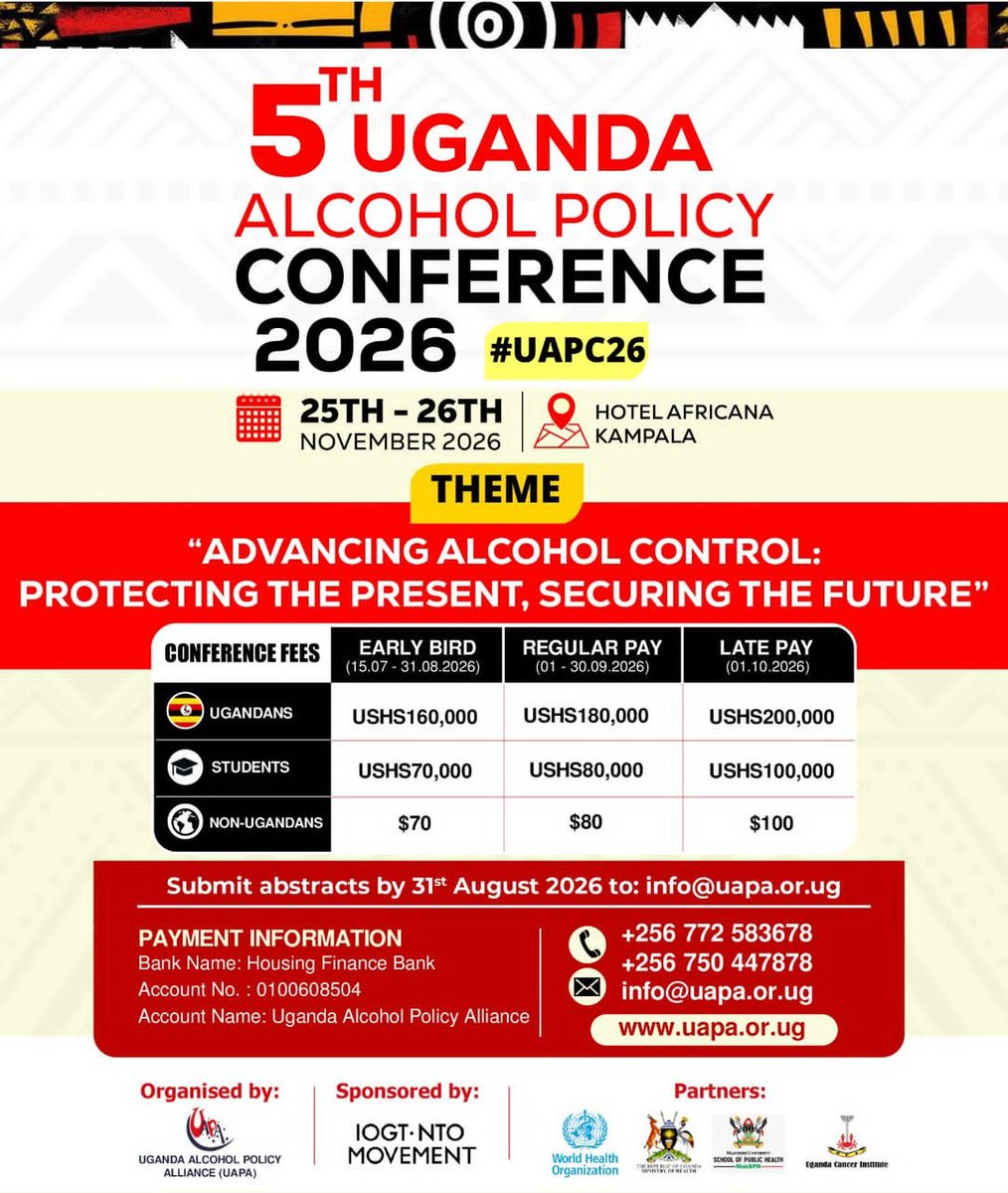 JuliusKizito10's tweet photo. Looking for mental health events to attend in Uganda? 🇺🇬
Here are key gatherings you shouldn't miss: 
🟢L.I.V.E Youth Suicide Prevention Conference 
🟢5th Uganda Alcohol Policy Conference 2026 
🟢National Mental Health Run 2026 
🟢4th National Students Prefects Conference 2026 https://t.co/u3jqJxFeMF