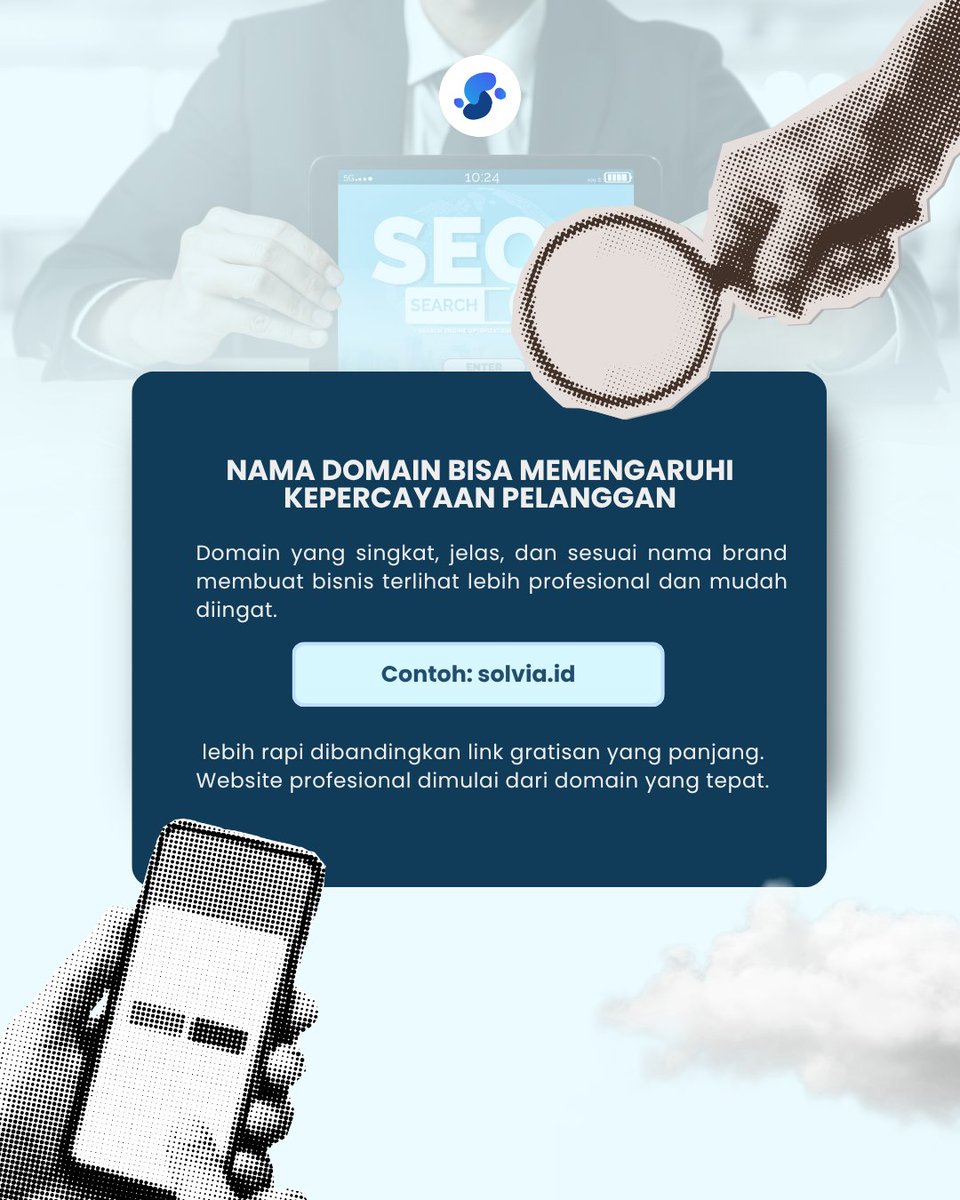 SolviaProjects's tweet photo. Domain bukan sekadar alamat website. Nama domain yang singkat, jelas, dan sesuai brand membuat bisnis terlihat lebih profesional, mudah diingat, serta lebih dipercaya pelanggan. Mulai bangun kredibilitas bisnismu dari domain yang tepat. #fyppp #solvia https://t.co/KAyYiqzJ7P