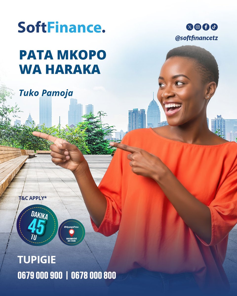 softfinancetz's tweet photo. Msimu huu wa Sabasaba

Softfinance tumeboresha huduma zetu.

Jipatie mikopo ya biashara upanue wigo wa kuwafikia wateja wengi zaidi.

📍Makumbusho stendi na Tandika Stendi
📍 Usagara Hostel Tanga na Muheza
#ElimikaWikiendi #MpangoPesa https://t.co/HIlgZjpj6Z