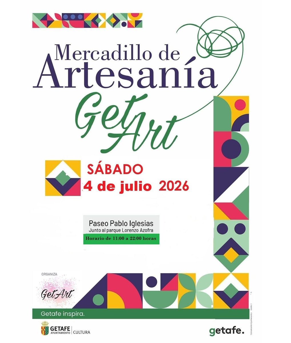 getafejoven's tweet photo. Si eres de Mercadillos de Artesania estás de suerte, mañana sábado 4 tenemos dos en Getafe 
✅Mercado artesano Fiestas de #Buenavista denro del programa de fiestas del barrio 
✅ #GetArt,  en el paseo de Pablo Iglesias. 
#fiestasdegetafe #mercadillos  #artesanosengetafe https://t.co/RJCF63cZbW
