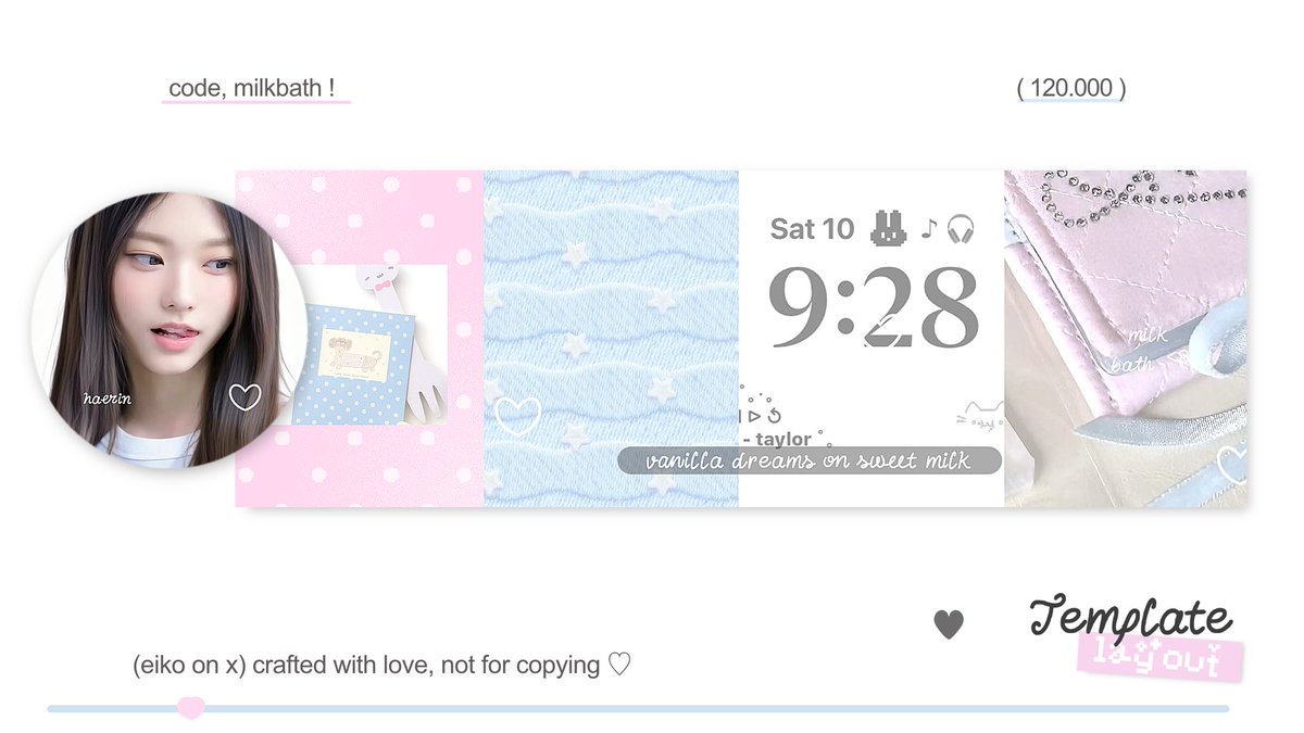 eikozu's tweet photo. hi hi! kenalan sama calon template layout ei yuk (milkbath &amp; bunnypad) jika ada yg kurang aman, boleh sekali dm ei ya ♥︎🥛

layout model yuha haerin dan wony ufs 8,000 #bealanja https://t.co/GviX12OlmO