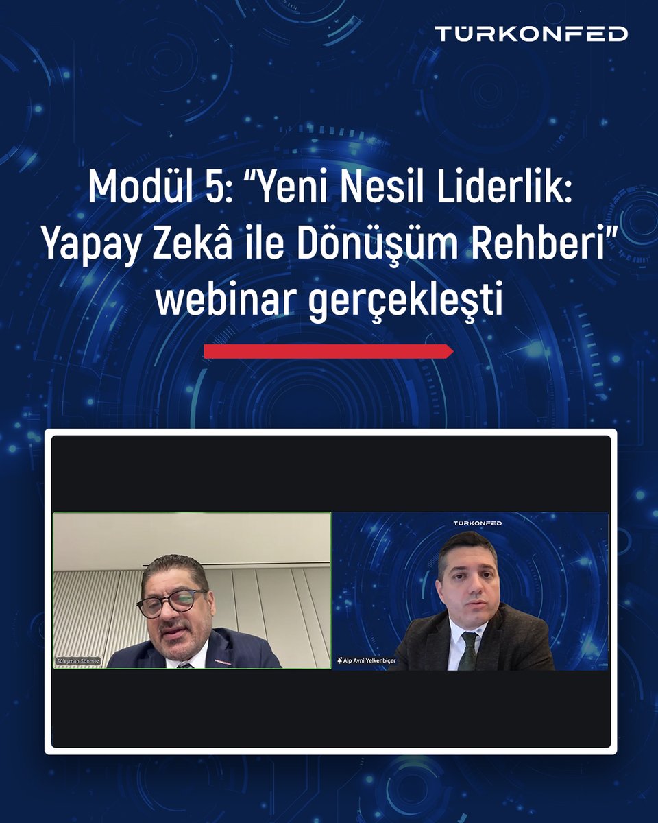 turkonfed's tweet photo. TÜRKONFED Dijital Dönüşüm Komisyonu liderliğinde hayata geçirilen "Yeni Nesil Liderlik: Yapay Zeka ile Dönüşüm Rehberi" webinar serisi, gerçekleştirilen kapanış etkinliğiyle tamamlandı.

Webinar serisi boyunca yapay zekanın liderlik, insan kaynakları, üretim, finans, satış ve pazarlama ile dijital platformlar üzerindeki dönüştürücü etkisi ele alınırken kapanış etkinliğinde farklı sektörlerden uygulayıcılar, yapay zekanın iş süreçlerine entegrasyonuna ilişkin deneyimlerini, iyi uygulama örneklerini ve kurumsal dönüşüm süreçlerini katılımcılarla paylaştı.

Canlı yayını kaçıranlar için webinarın tamamını YouTube kanalımızdan izleyebilirsiniz: https://t.co/STGx6i2GMv