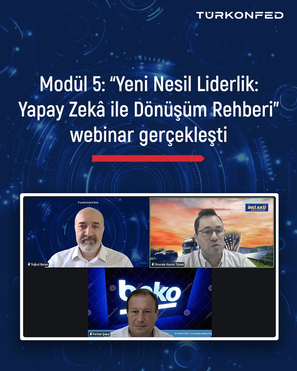 turkonfed's tweet photo. TÜRKONFED Dijital Dönüşüm Komisyonu liderliğinde hayata geçirilen "Yeni Nesil Liderlik: Yapay Zeka ile Dönüşüm Rehberi" webinar serisi, gerçekleştirilen kapanış etkinliğiyle tamamlandı.

Webinar serisi boyunca yapay zekanın liderlik, insan kaynakları, üretim, finans, satış ve pazarlama ile dijital platformlar üzerindeki dönüştürücü etkisi ele alınırken kapanış etkinliğinde farklı sektörlerden uygulayıcılar, yapay zekanın iş süreçlerine entegrasyonuna ilişkin deneyimlerini, iyi uygulama örneklerini ve kurumsal dönüşüm süreçlerini katılımcılarla paylaştı.

Canlı yayını kaçıranlar için webinarın tamamını YouTube kanalımızdan izleyebilirsiniz: https://t.co/STGx6i2GMv