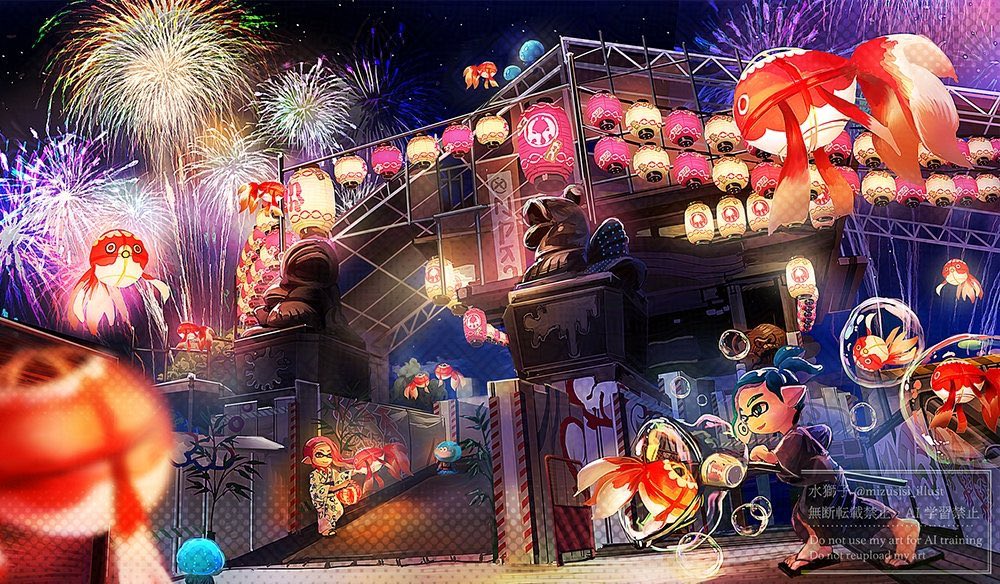 mizusisi_illust's tweet photo. 「金魚提灯とムツゴ楼」 #Splatoon2 https://t.co/K4ZYdm9gd8