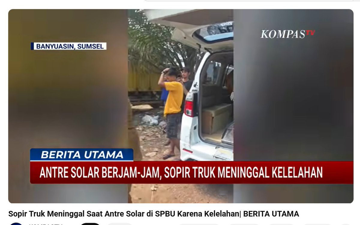 dimarsasongko98's tweet photo. Amri, 50 tahun. 
Sopir truk. 
Meninggal di kursi kemudinya saat antre solar di SPBU Banyuasin, 29 Juni 2026.

Bukan kecelakaan. 
Bukan sakit mendadak. 
Dia kelelahan menunggu berjam-jam.

Di sekitar jenazahnya: hanya beberapa botol minuman ringan , yang dia minum untuk menahan ngantuk sambil nunggu giliran.

Dan ini bukan kasus pertama. 
Dalam 3 bulan terakhir, 3 sopir truk tewas di antrean solar di Sumsel. 

Dua dikeroyok karena berebut giliran. 
Satu mati kelelahan.

Sementara itu:
a. Organda sudah lapor: kuota dipangkas, barcode diblokir sepihak
b.  Pertamina bilang: "kami salurkan sesuai kuota"
c.  Pemerintah bilang: "stok dijamin"
d.  Amri tidak sempat dengar jaminan itu

Negara ini kaya minyak. 
Tapi sopir truknya mati demi setetes solar bersubsidi.

Siapa yang bertanggung jawab?

😡