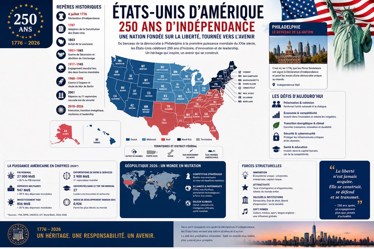 0ddcebbe73184e7's tweet photo. 🇺🇸 1776–2026 | 250 years of independence

From Philadelphia to becoming the world’s leading power, the United States has shaped history through its democracy, innovation, and economic, military, and technological might.

At the 250-year mark, its greatest challenge …see https://t.co/2RHWUtlwND