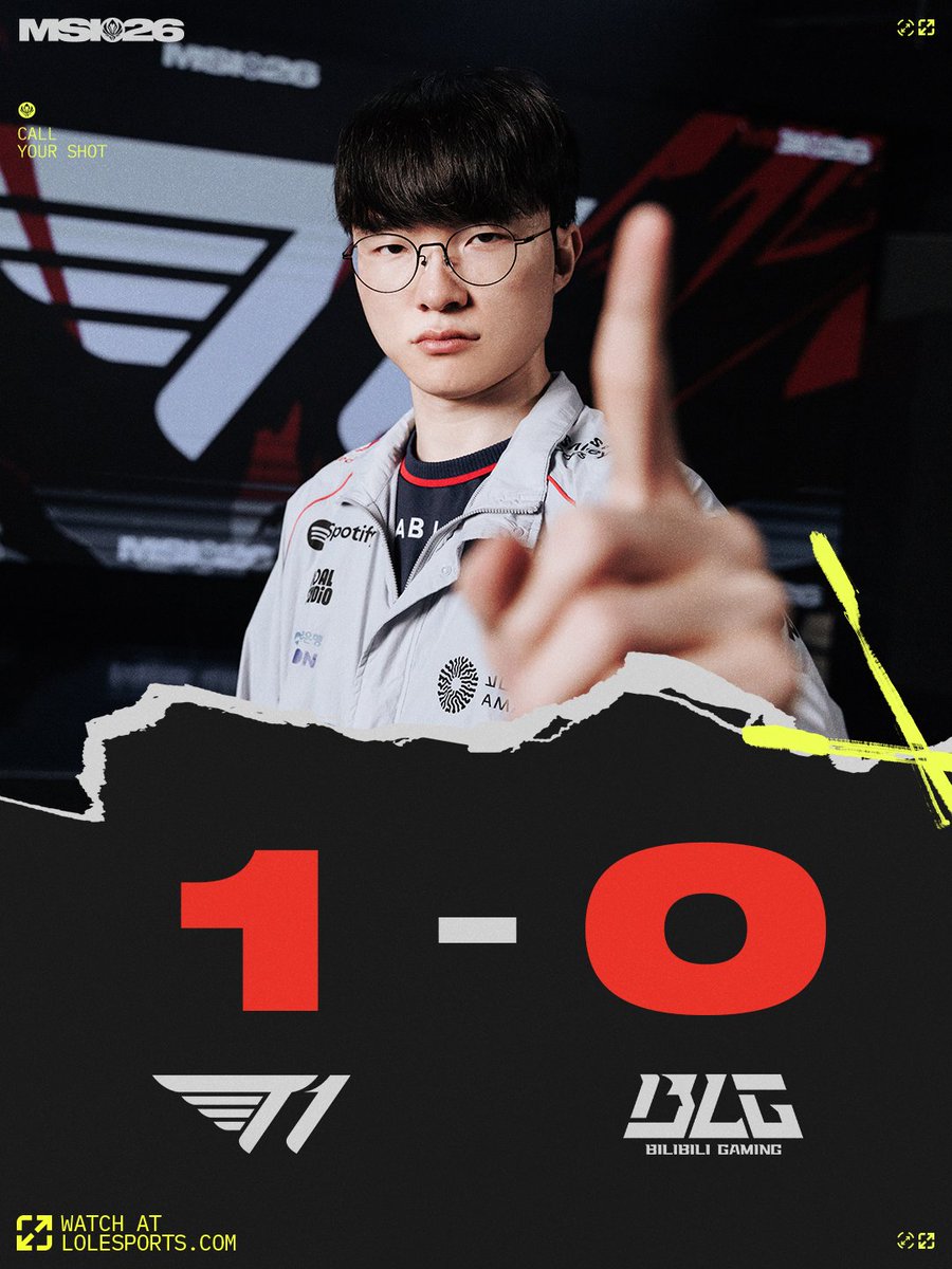 lolesports's tweet photo. BACK AND FORTH ACTION:

@T1LoL take the lead in the series! #MSI2026 https://t.co/7z4WJwDoOl