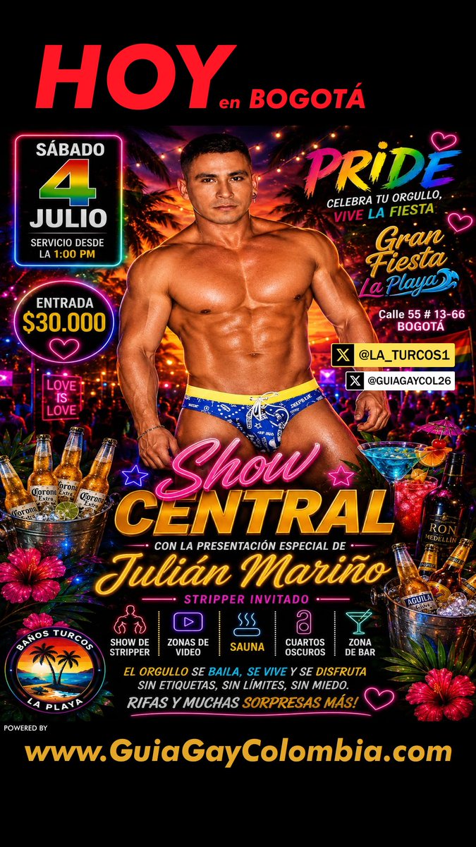guiagaybogota's tweet photo. HOY SÁBADO en BOGOTÁ
LA PLAYA en Chapinero
Calle 55 # 13-66
Cel.3118937510
➜ @la_turcos1
···
#guiagaycolombia #LaPlaya #SaunaGay #maduros #gaymature #maturemen #osos #guiagaybogota
@mago917 #MikaelaFernandez #MariselaMonroe 
➜ @GUIAGAYCOL26 🏳️‍🌈🇨🇴 https://t.co/p5vd3hL0UT