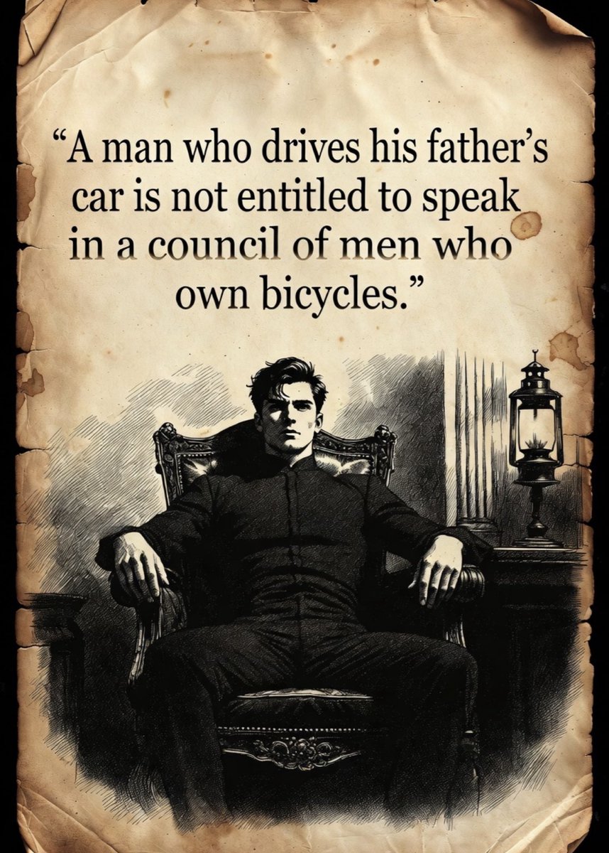 the_alpha_dev's tweet photo. "A man who drives his father's car is not entitled to speak in a council of men who own bicycles."

-proverb https://t.co/LgjyGV60IN