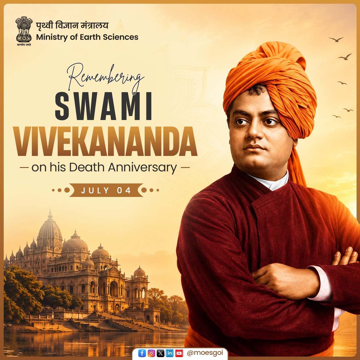 moesgoi's tweet photo. On the death anniversary of Swami Vivekananda, we remember a visionary whose thoughts continue to inspire generations. 

His message of strength, knowledge, service and self-belief remains a guiding light for building a progressive and empowered nation. 

Let us carry forward his ideals and work towards positive change. 

#SwamiVivekananda